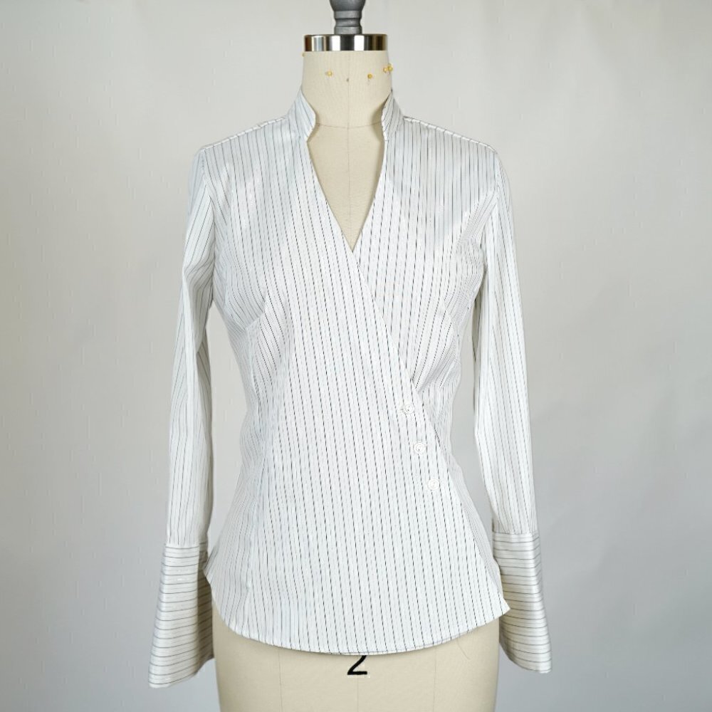 Lavender Striped Wrap Top White S Work Office Casual Preppy Classic Contemporary